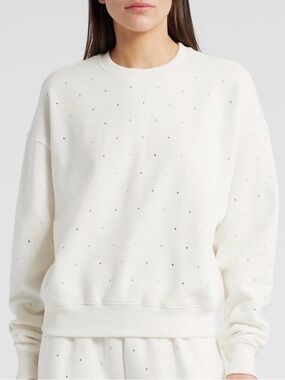 Good American Ivory Embellished Crew Neck